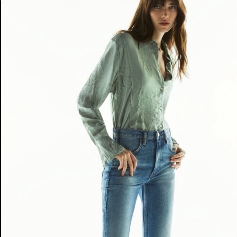 Zara Seafoam Green Wrinkled
Satin Effect Shirt